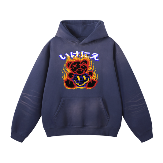 Streetwear Unisex Monkey Washed Dyed Fleece Hoodie